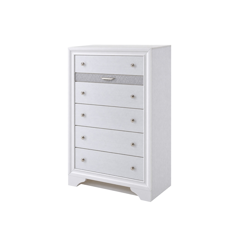 King Bedroom Set- White- 5pc w 2 Nightstands- Dresser- Chest