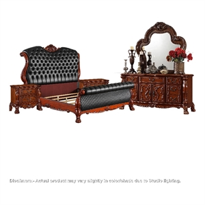 Queen Bedroom Set- Black Brown- 5pc w 2 Nightstands- Dresser- Mirror