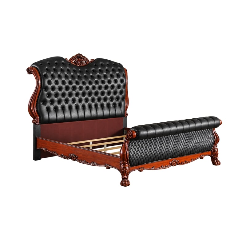 Queen Bedroom Set- Sleigh Design- Black Brown- 4pc w 2 Nightstands- Dresser