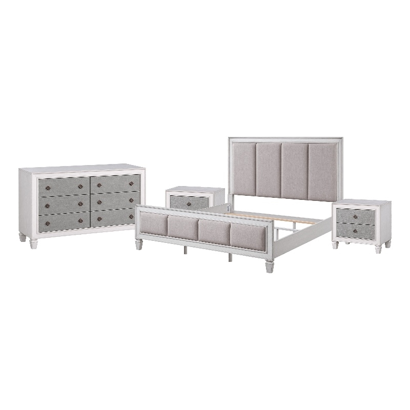 King Bedroom Set- Upholstered Design-4pc w 2 Nightstands- Dresser