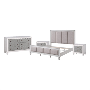 King Bedroom Set- Upholstered Design-4pc w 2 Nightstands- Dresser