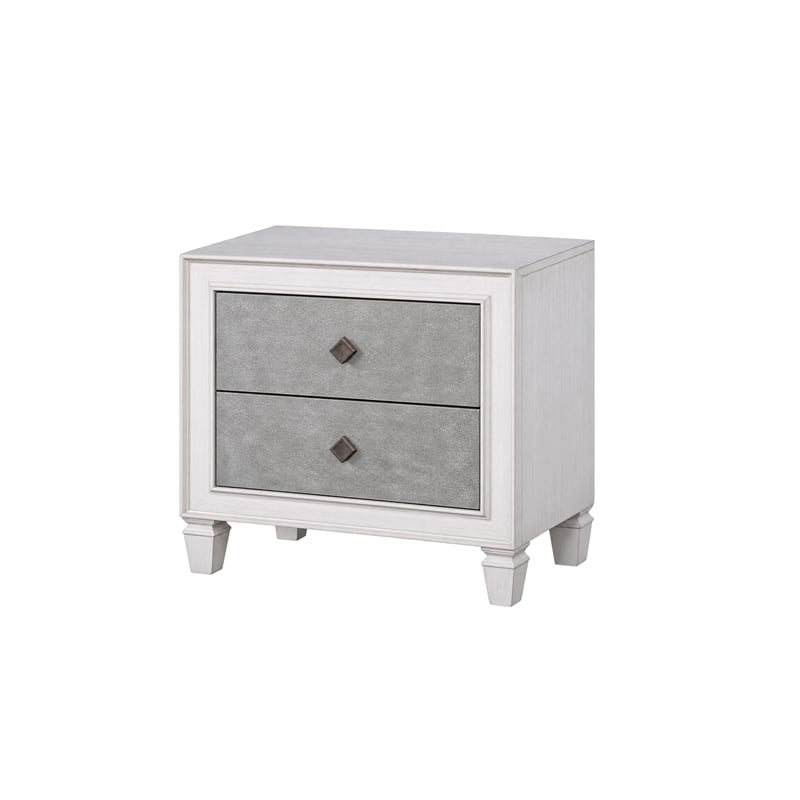 King Bedroom Set- Upholstered Design- Gray White- 3pc w 2 Nightstands