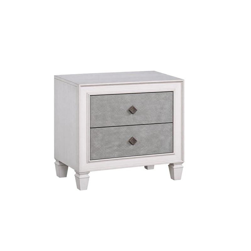 King Bedroom Set- Upholstered Design- Gray White- 3pc w 2 Nightstands
