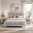 King Bedroom Set- Upholstered Design- Gray White- 3pc w 2 Nightstands