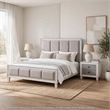 King Bedroom Set- Upholstered Design- Gray White- 3pc w 2 Nightstands
