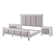 King Bedroom Set- Upholstered Design- Gray White- 3pc w 2 Nightstands
