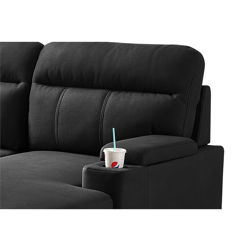 Zen Sleeper Sectional with Storage and Pull-Out Bed- Black Microfiber