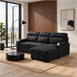 Zen Sleeper Sectional with Storage and Pull-Out Bed- Black Microfiber