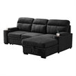 Zen Sleeper Sectional with Storage and Pull-Out Bed- Black Microfiber