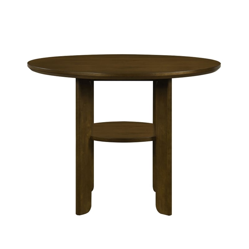 Andre Round Counter-Height Table with Open Shelf Base- Brown Wood- 48 Inch