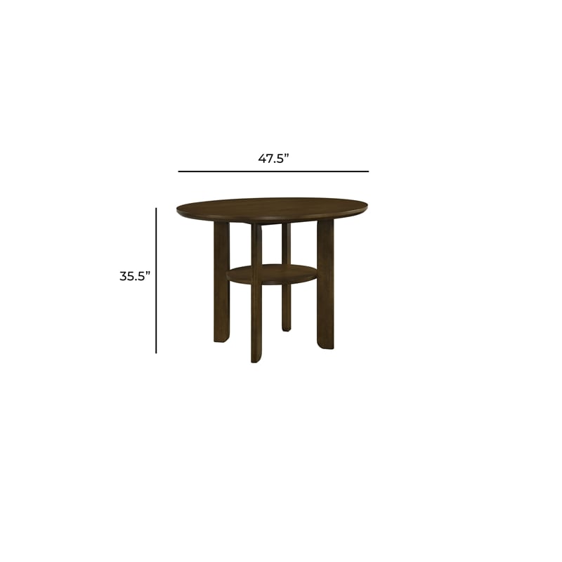 Andre Round Counter-Height Table with Open Shelf Base- Brown Wood- 48 Inch