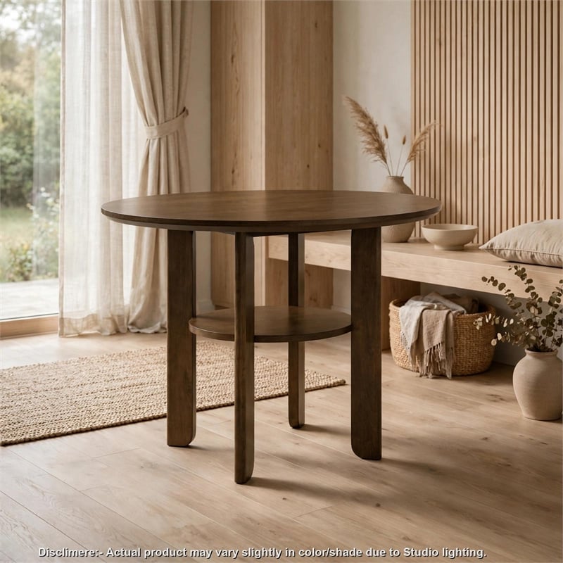 Andre Round Counter-Height Table with Open Shelf Base- Brown Wood- 48 Inch