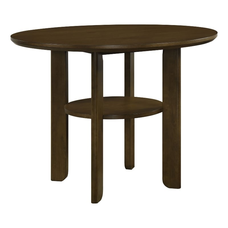 Andre Round Counter-Height Table with Open Shelf Base- Brown Wood- 48 Inch