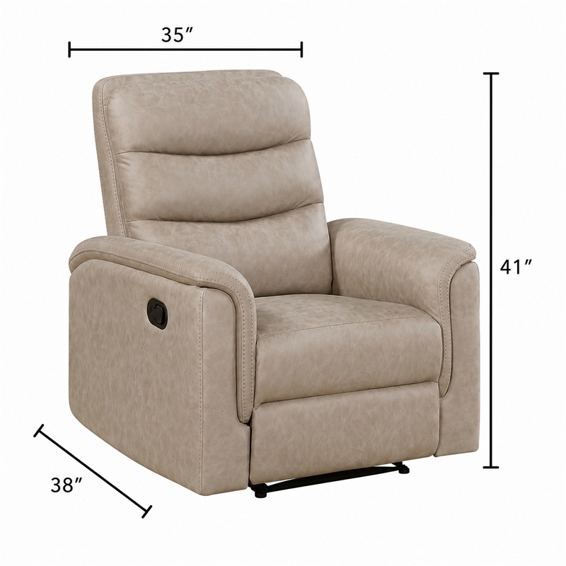 Meloni Reclining Chair with Pull-Hand Mechanism- Taupe Microfiber