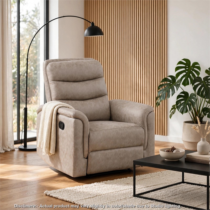 Meloni Reclining Chair with Pull-Hand Mechanism- Taupe Microfiber