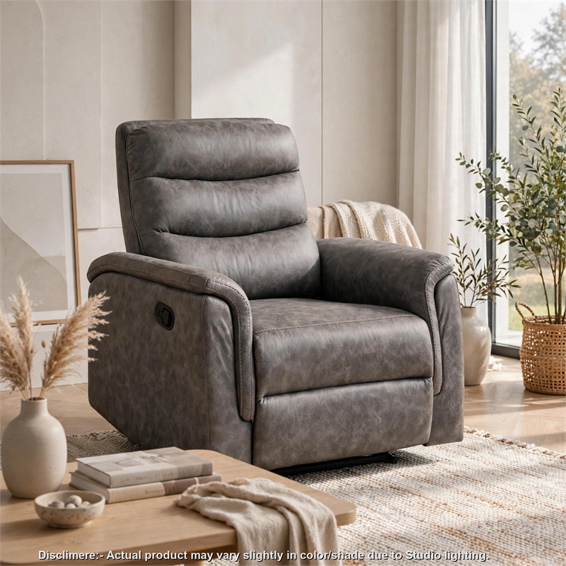 Meloni Reclining Chair with Pull-Hand Mechanism- Gray Microfiber