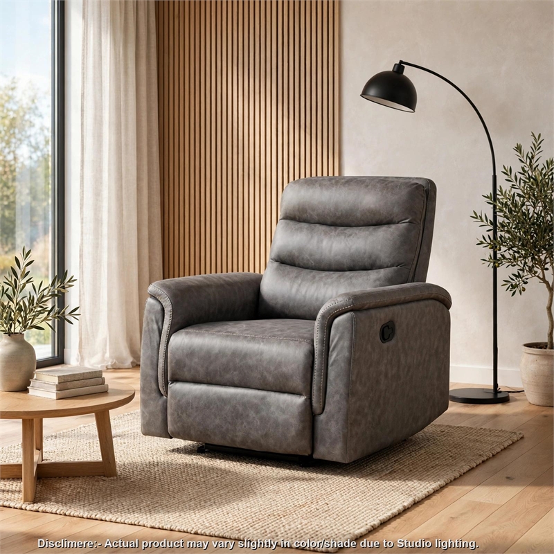 Meloni Reclining Chair with Pull-Hand Mechanism- Gray Microfiber