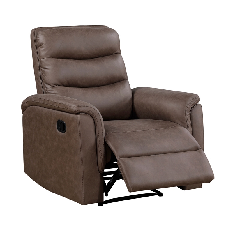Meloni Reclining Chair with Pull-Hand Mechanism- Brown Microfiber