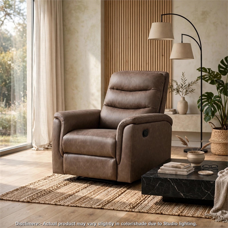 Meloni Reclining Chair with Pull-Hand Mechanism- Brown Microfiber