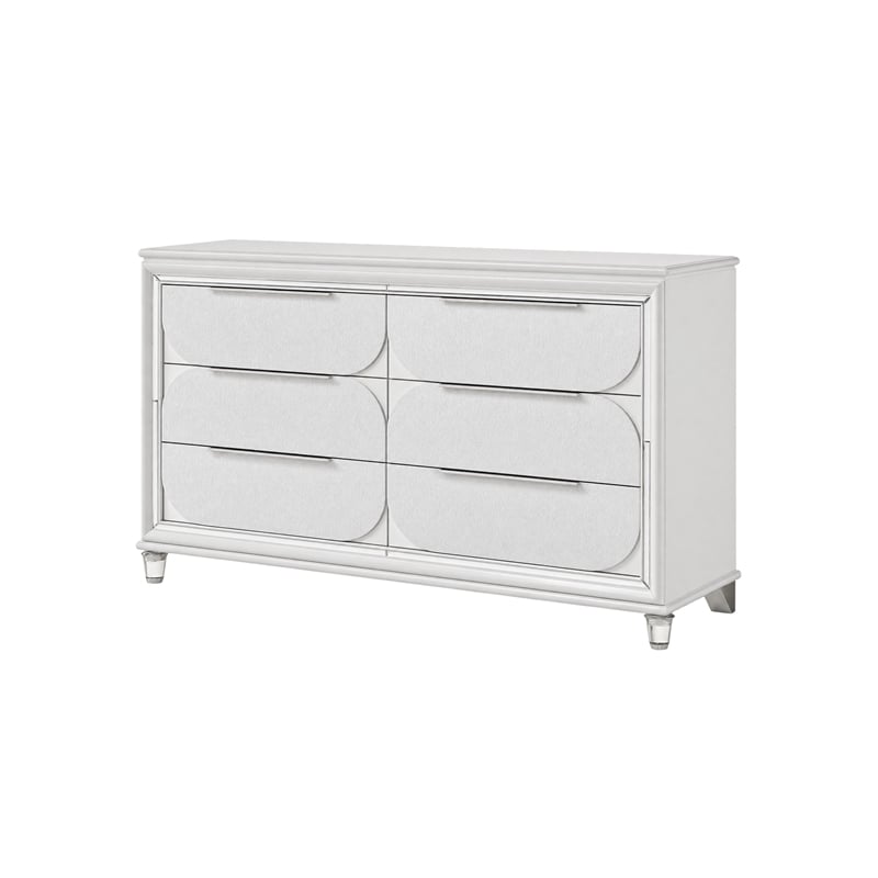 Queen Bedroom Set- Pearl White Silver- 5pc w 2 Nightstands- Dresser