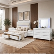 Queen Bedroom Set- Pearl White Silver- 5pc w 2 Nightstands- Dresser