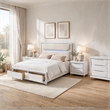 Queen Bedroom Set- Pearl White Silver- 4pc w 2 Nightstands- Dresser