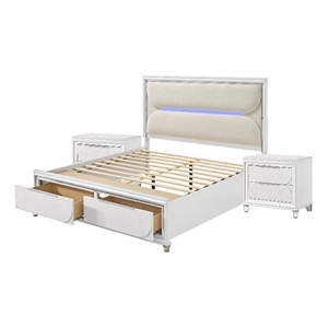 Queen Bedroom Set- Pearl White Silver- 3pc w 2 Nightstands