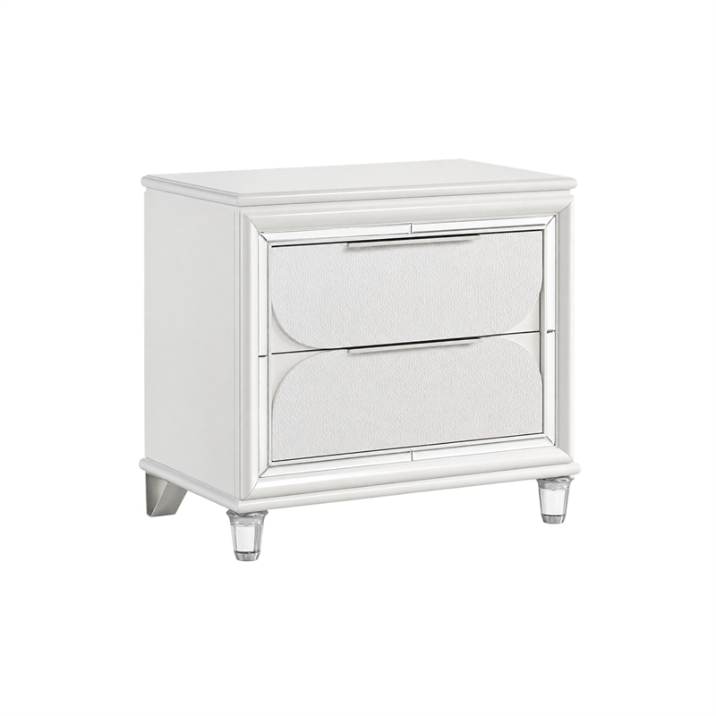 Queen Bedroom Set- Pearl White Silver- 2pc w Nightstand