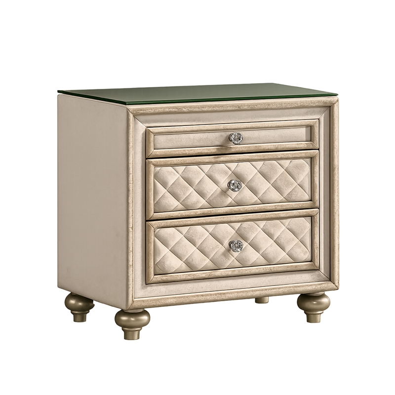 King Bedroom Set- Upholstered Design- Beige Brown- 3pc w 2 Nightstands