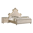 King Bedroom Set- Upholstered Design- Beige Brown- 3pc w 2 Nightstands