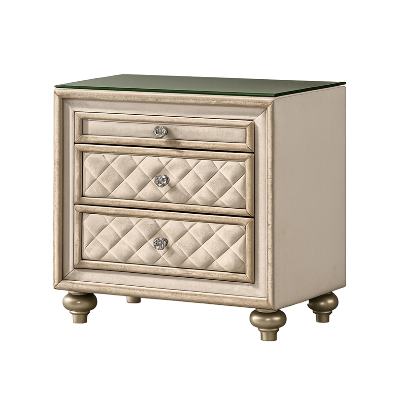 King Bedroom Set- Upholstered Design- Beige Brown- 2pc w Nightstand