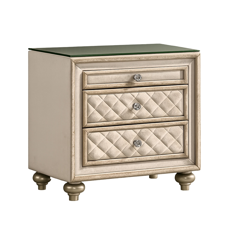 King Bedroom Set- Upholstered Design- Beige Brown- 2pc w Nightstand