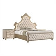 King Bedroom Set- Upholstered Design- Beige Brown- 2pc w Nightstand