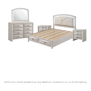 Queen Bedroom Set- Antique White Zinc- 5pc w 2 Nightstands- Dresser