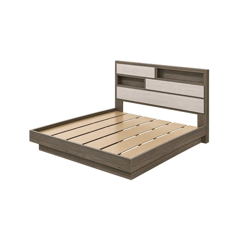 King Bedroom Set- Storage Gray and Nickel- 2 Piece Set with Nightstand