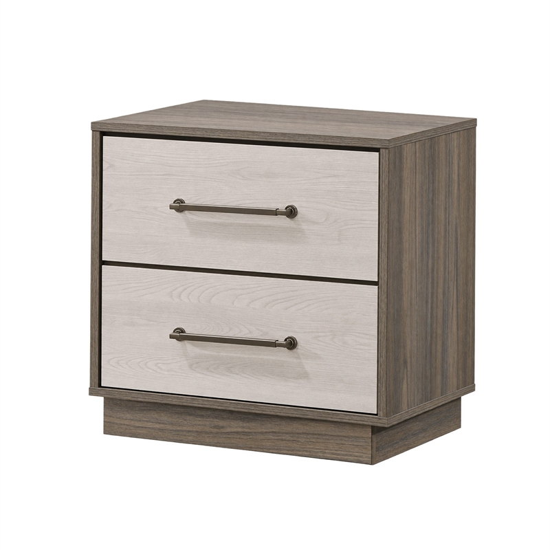King Bedroom Set- Storage Gray and Nickel- 2 Piece Set with Nightstand