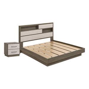 King Bedroom Set- Storage Gray and Nickel- 2 Piece Set with Nightstand