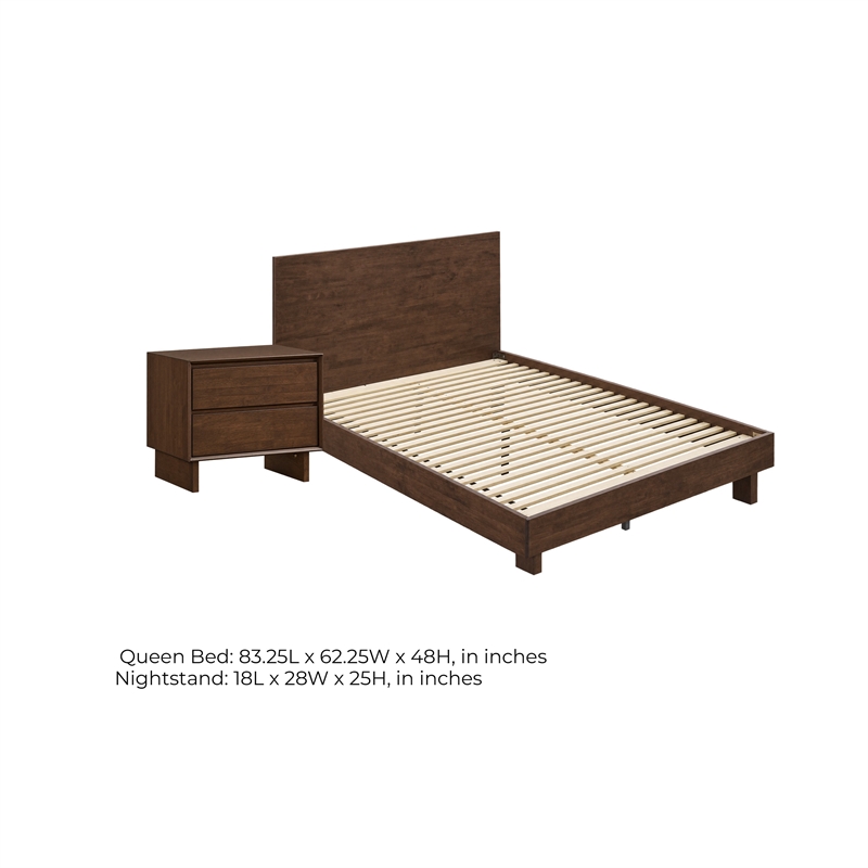 Queen Bedroom Set- Brown- 2 Piece Set with Nightstand