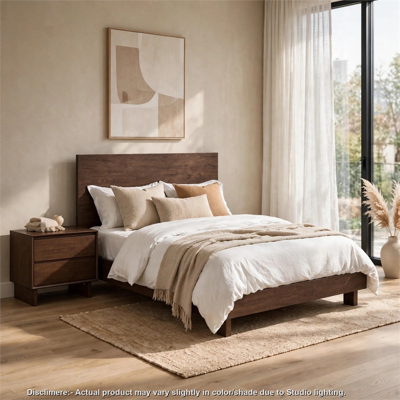 Queen Bedroom Set- Brown- 2 Piece Set with Nightstand