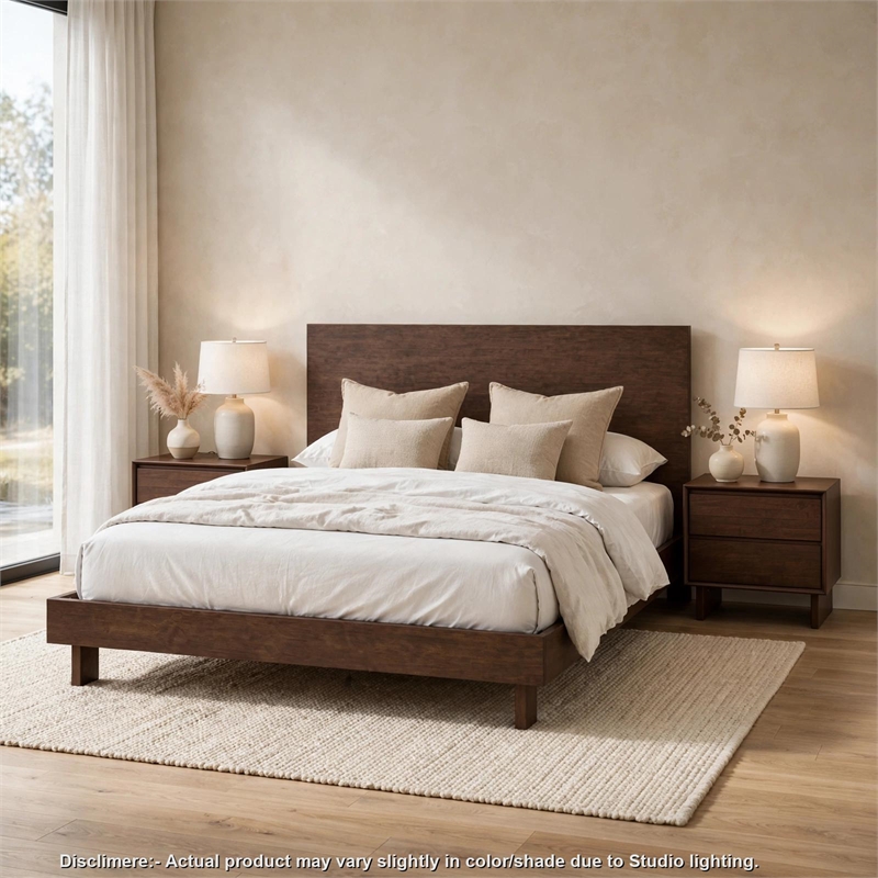King Bedroom Set- Brown- 3 Piece Set with 2 Nightstands