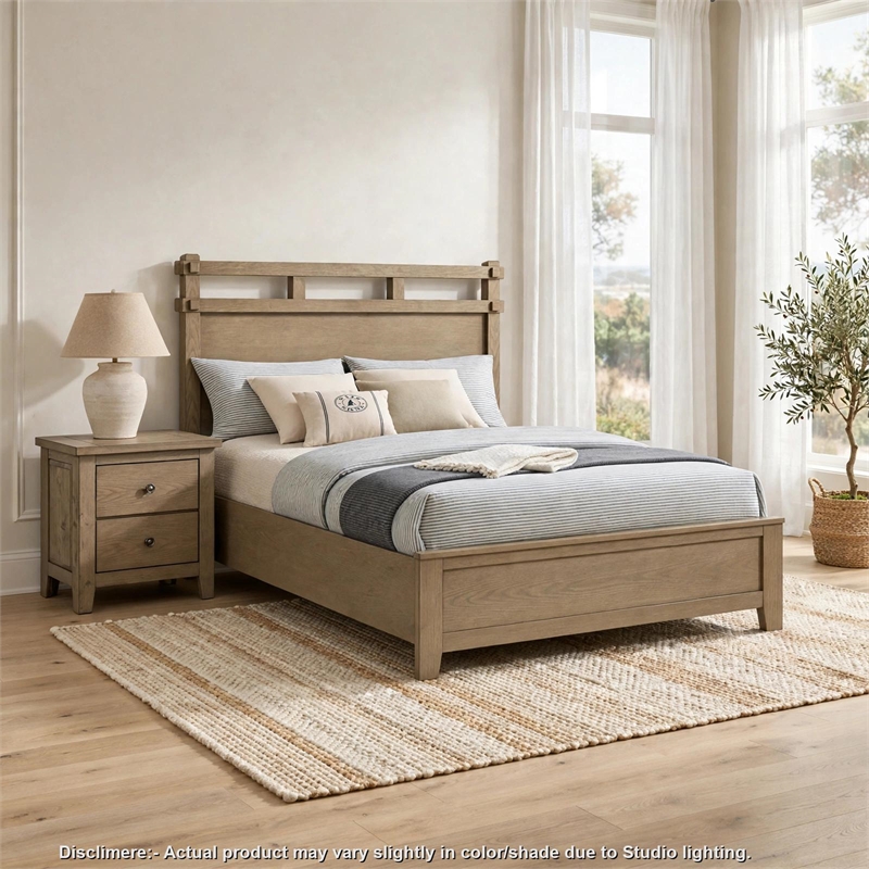Queen Bedroom Set- Vineyard Oak Brown- 2 Piece Set with Nightstand