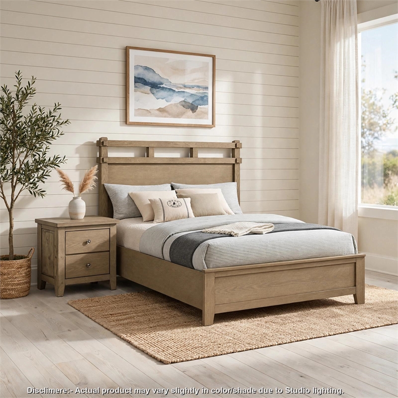 Queen Bedroom Set- Vineyard Oak Brown- 2 Piece Set with Nightstand