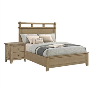 Queen Bedroom Set- Vineyard Oak Brown- 2 Piece Set with Nightstand