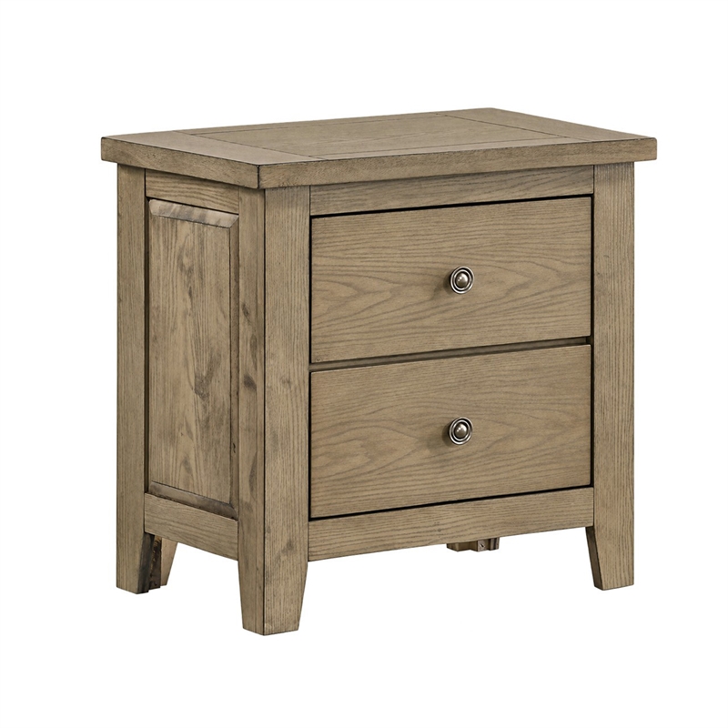 Queen Bedroom Set- Vineyard Oak Brown- 3 Piece Set with 2 Nightstands