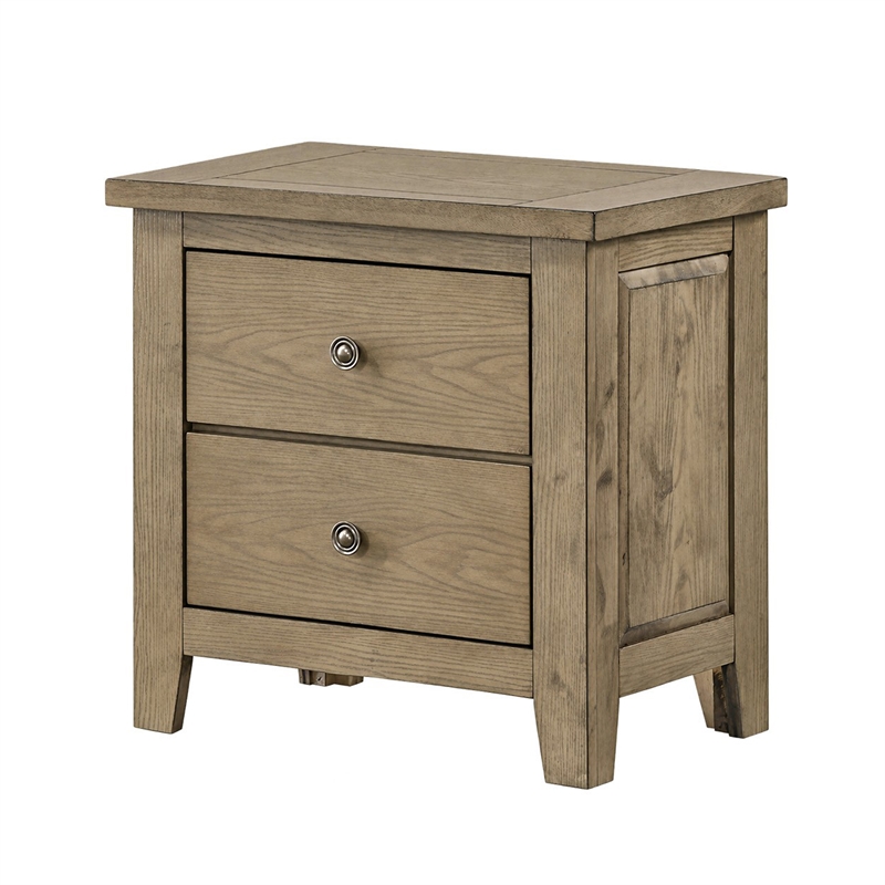 Queen Bedroom Set- Vineyard Oak Brown- 3 Piece Set with 2 Nightstands