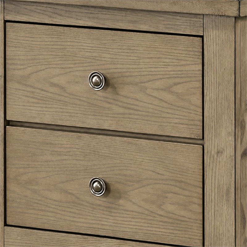 Queen Bedroom Set- Vineyard Oak Brown- 3 Piece Set with 2 Nightstands