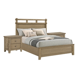 Queen Bedroom Set- Vineyard Oak Brown- 3 Piece Set with 2 Nightstands