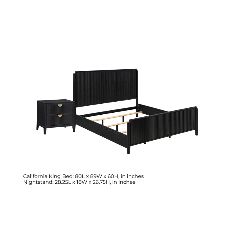 California King Bedroom Set- Black and Gold- 2 Piece Set with Nightstand