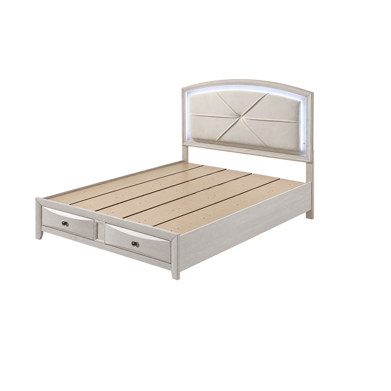 Queen Bedroom Set- Antique White Zinc- 4pc w 2 Nightstands- Dresser