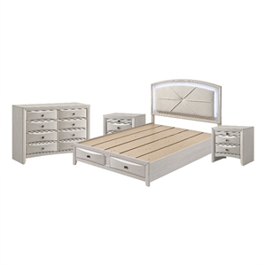 Queen Bedroom Set- Antique White Zinc- 4pc w 2 Nightstands- Dresser